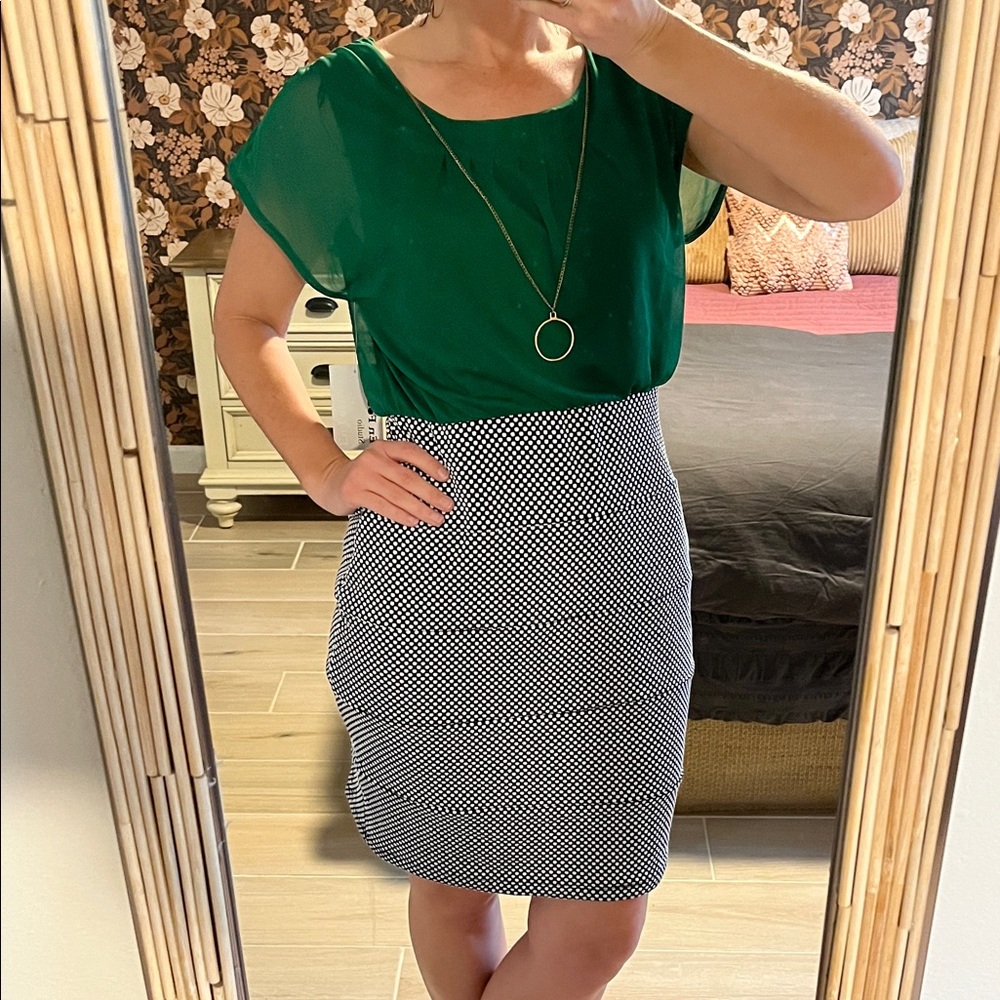 Enfocus Studio Green, Black and White Dress